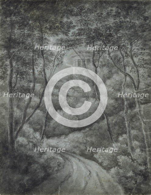Landscape with a Path through a Forest and a classical Temple, late 18th century.. Artist: John Baptist Malchair.