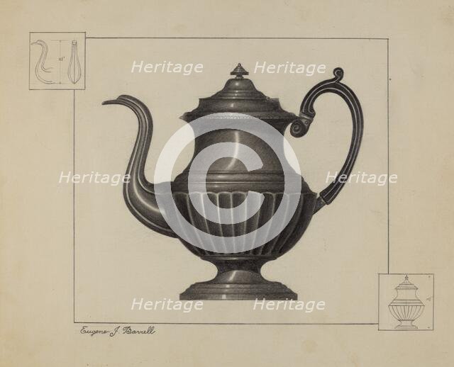 Pewter Coffee Pot, c. 1936. Creator: Eugene Barrell.