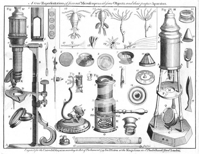 Microscopes and microscopical objects, 1750. Artist: Unknown