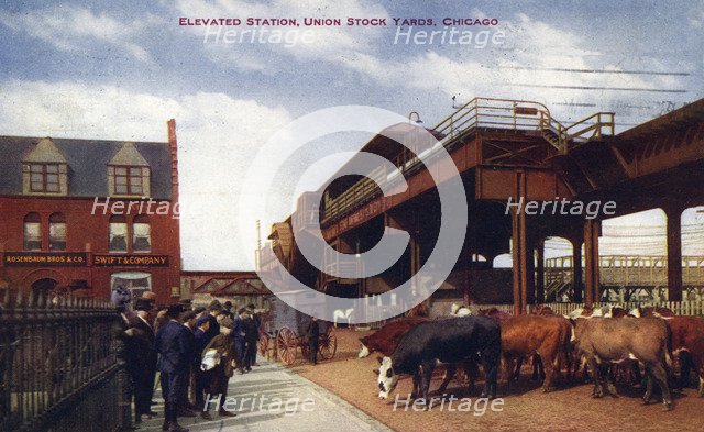 Elevated station, Union Stock Yards, Chicago, Illinois, USA, 1910. Artist: Unknown