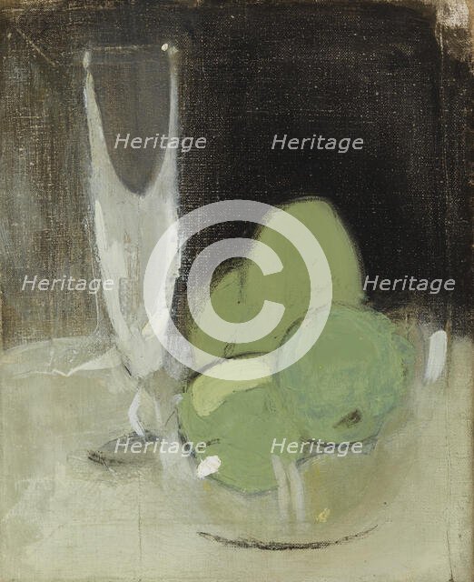 Green Apples and Champagne Glass, 1934. Creator: Helene Schjerfbeck.