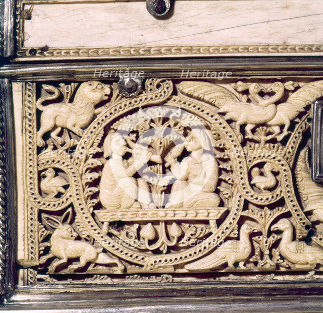 Detail of front of Ivory Casket, Hispano-Arabic work, Cordoba, 11th centur Artist: Unknown.