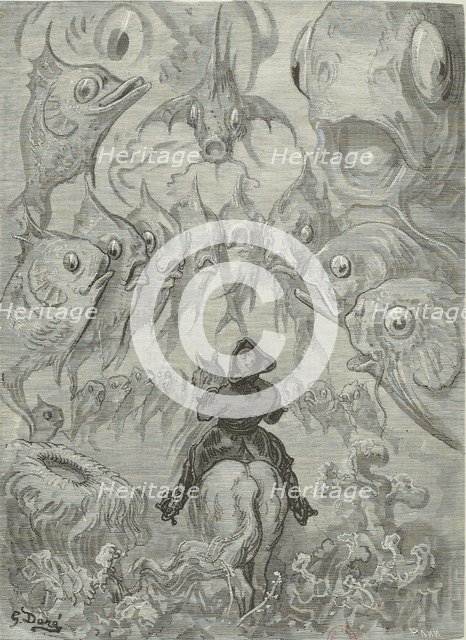 Illustration to the book The Surprising Adventures of Baron Münchhausen by Rudolph Erich Raspe.