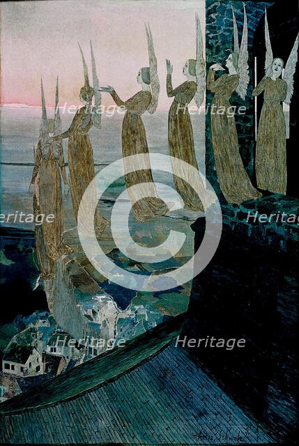 Evening bells, 1891. Creator: Schwabe, Carlos (1866-1926).