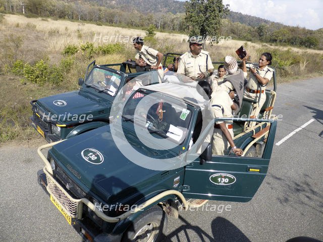 Guides in truck, Jim Corbett Tiger Reserve, Uttarakhand. Creator: Unknown.