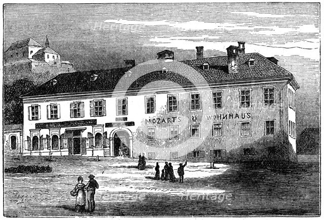 The house in which Mozart lived in Salzburg, Austria, late 18th century (c1890)  Artist: Anon