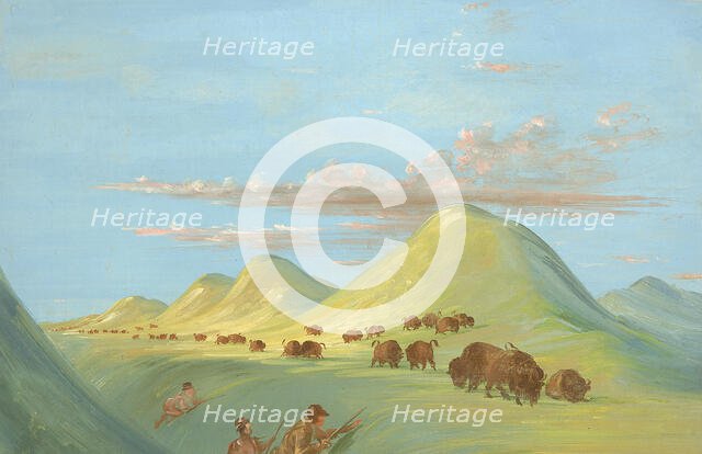 Batiste, Bogard, and I Approaching Buffalo on the Missouri, 1837-1839. Creator: George Catlin.