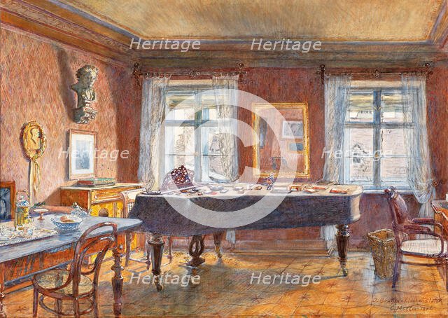 Music room of the composer Johannes Brahms in his last apartment in Vienna, 1906. Creator: Müller, Carl (1862-1938).