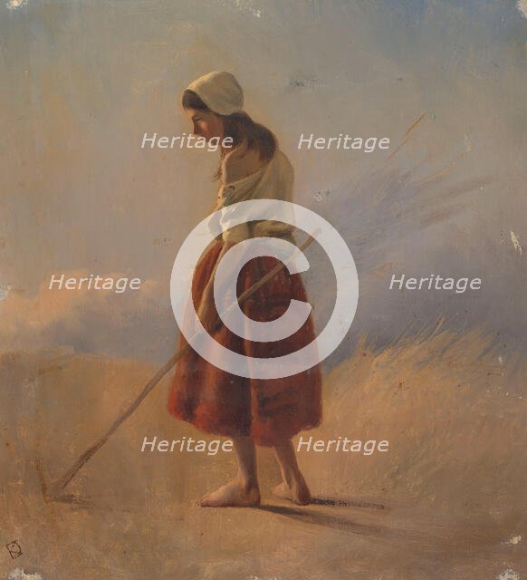 Standing peasant girl with stick, 1841-1857. Creator: Johan Daniel Koelman.