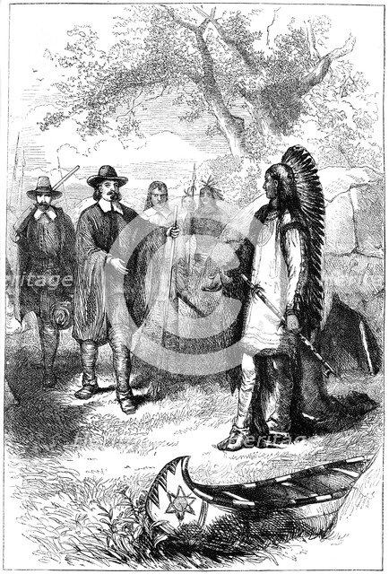 Edward Winslow's visit to Massasoit, 17th century (c1880). Artist: Unknown