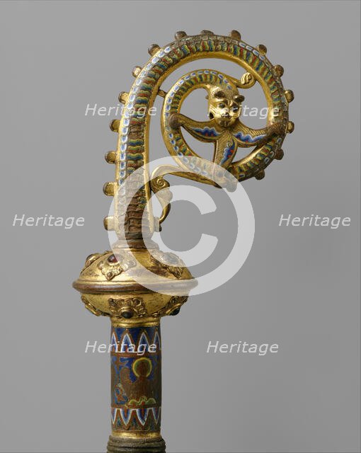 Head of a Crozier with a Serpent Devouring a Flower, French, ca. 1200-1220. Creator: Unknown.