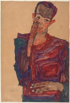 Self-Portrait with Eyelid Pulled Down, 1910. Artist: Schiele, Egon (1890–1918)