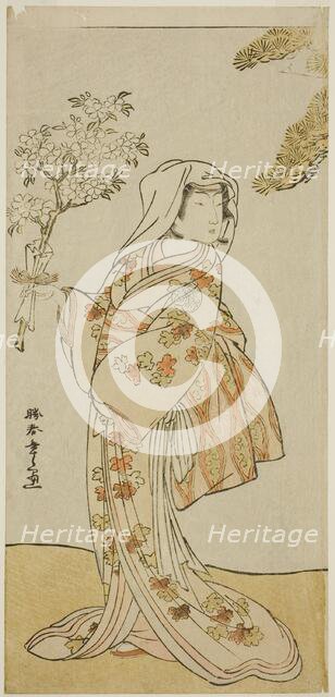 The Actor Yoshizawa Sakinosuke III as Naniwazu in the Play Sugata no Hana Yuki no..., c. 1776. Creator: Shunsho.