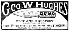 Advertisement for George W. Hughes' pens, 1895. Creator: Unknown.