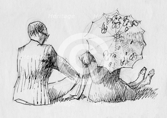 Seated couple from behind, c1950. Creator: Shirley Markham.