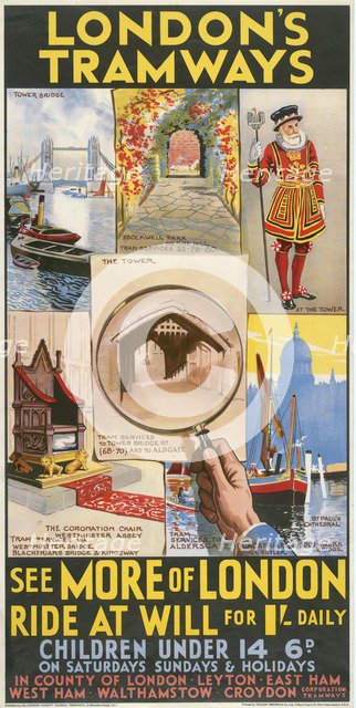 'See More of London', London County Council (LCC) Tramways poster, 1933. Artist: GE Butler