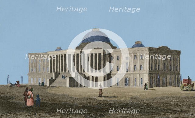 The building of the US Capitol...first phase of construction, Washington DC, 1837, (1850).  Creator: Jules Louis Arnout.