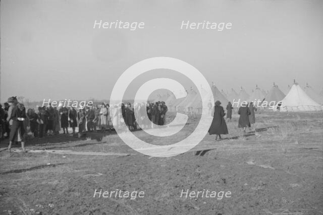 Possibly: Negroes in the lineup for food at mealtime in the camp..., Forrest City, Arkansas, 1937. Creator: Walker Evans.
