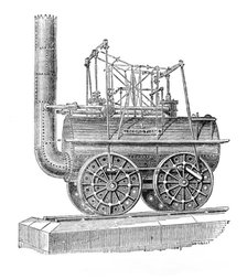 George Stephenson, Father of Railways: the first locomotive engine, 1881. Creator: Unknown.