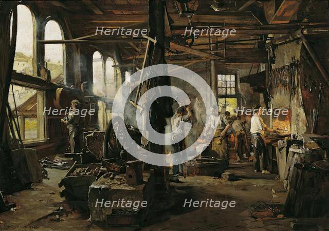 Interior of a hammer forge, 1883. Creator: Hugo Charlemont.