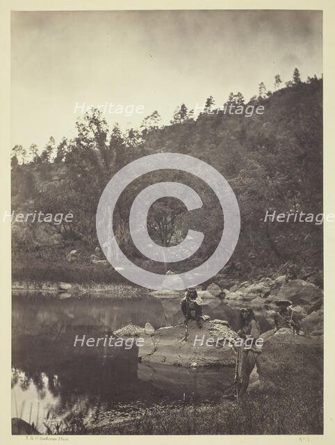 View on Apache Lake, Sierra Blanca Range, Arizona, Two Apache Scouts in the Foreground, 1873. Creator: Tim O'Sullivan.