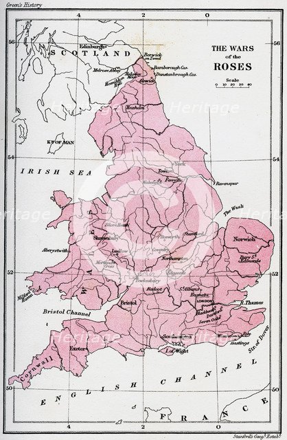 Map of the Wars of the Roses, 15th century (1893). Artist: Unknown