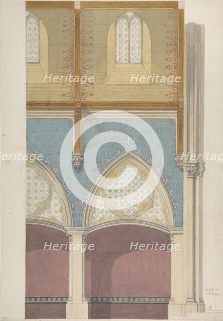 Elevation of Nave, Chapelle des Catéchismes, Ste Clothilde, Paris, second half 19th century. Creators: Jules-Edmond-Charles Lachaise, Eugène-Pierre Gourdet.