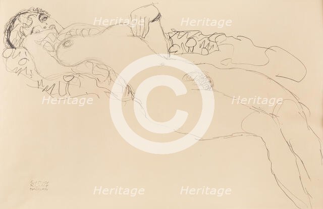 Recumbent female nude, toward the left, 1917. Creator: Klimt, Gustav (1862-1918).