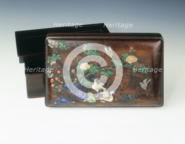 Inlaid zitan wood covered box, China, 2nd half of the 16th century. Artist: Unknown