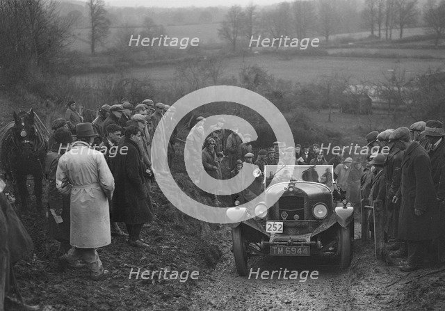 Crossley of HJ Stroud competing in the MCC Exeter Trial, Ibberton Hill, Dorset, 1930. Artist: Bill Brunell.