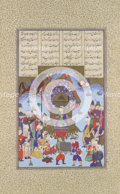 Afrasiyab on the Iranian Throne, Folio 105r from the Shahnama (Book of Kings)..., ca. 1525-30. Creator: Bashdan Qara.