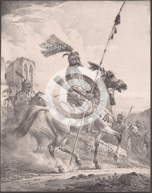 Kurd in military armor on horseback, 1819., 1819. Creator: Aleksandr Orlovsky.