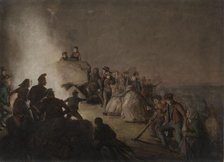 Peasants dance around a fire on a hillside, Saint John's Eve, 1816-1890. Creator: Jorgen Sonne.