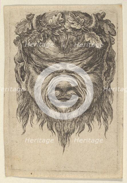 Satyr Mask with an Indented Snout and a Wreath of Oak Leaves, from Divers Masques, ca. 1635-45. Creator: Francois Chauveau.