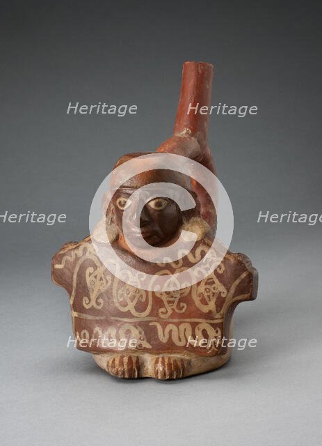 Stirrup Spout Vessel Depicting Man Holding Decorated Textile, 100 B.C./A.D. 500. Creator: Unknown.