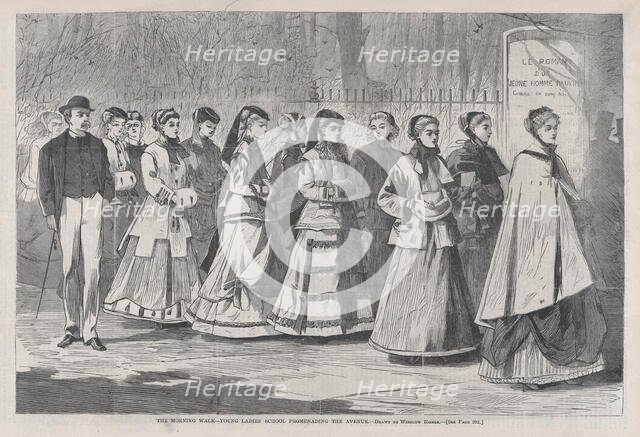 The Morning Walk - The Young Ladies' School Promenading the Avenue (Harper's Wee..., March 28, 1868. Creator: Unknown.