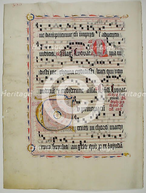 Manuscript Leaf with Initial T, from an Antiphonary, German, second quarter 15th century. Creator: Unknown.