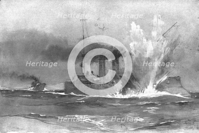 ''Dans la Baltique; Le croiseur allemand "Bremen" torpille par un navire anglais'. Creator: Unknown.