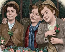 Characters from "The Adventures of Huckleberry Finn", 1885.  Creator: Moritz Klinkicht.