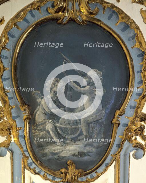 Two astronomers, a sphere and a telescope, between 1735 and 1745. Creator: Unknown.