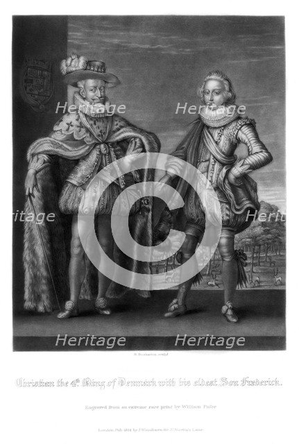Christian IV, King of Denmark, with his eldest son Frederick, (1816).Artist: Robert Dunkarton