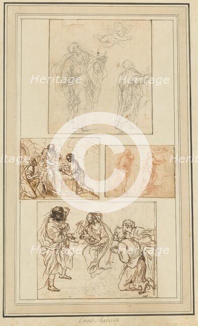 Studies of an Apostle Guided by an Angel and the Adoration of the Shepherds, 1720/1750. Creator: Agostino Masucci.
