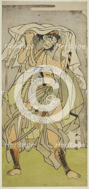 The Actors Otani Hiroji III as Koga Saburo, and Ichimura Uzaemon IX as the Devil of Kog..., c. 1771. Creator: Shunsho.