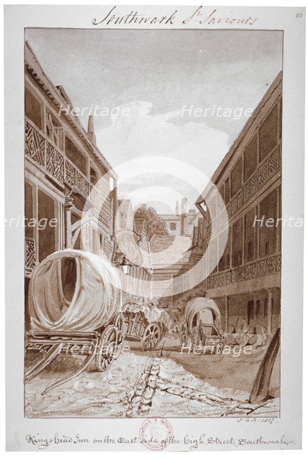 'King's Head Inn on the East Side of the High Street, Southwark', London, 1827.  Artist: John Chessell Buckler