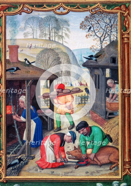 December, slaughtering the pig, 1520. Artist: Gerhard Hoornbach