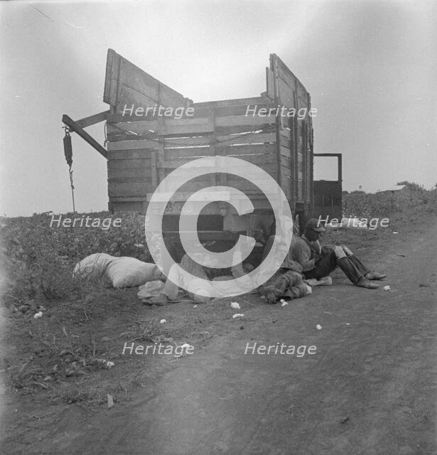 Cotton pickers' lunchtime, near Corpus Christi, Texas, 1936. Creator: Dorothea Lange.
