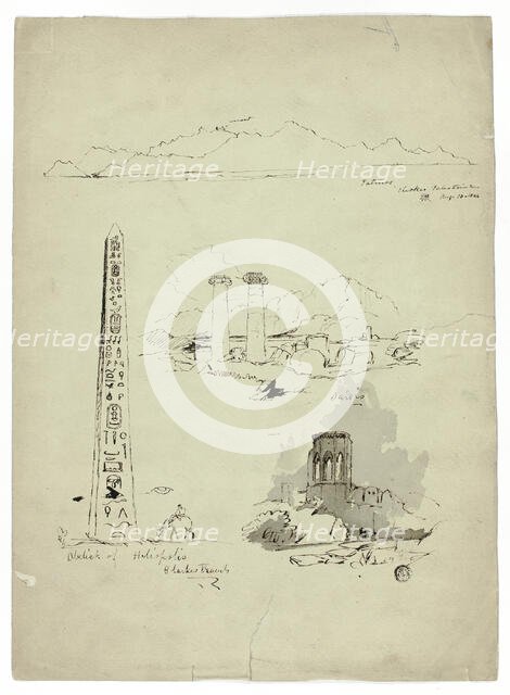 Sketches of Patmos, Sardis, Obelisk of Heliopolis, n.d. Creator: Unknown.