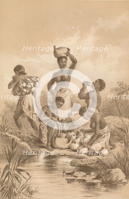 'Women Filling Egg Shells and Skins with Water', c1880. Artist: Unknown.