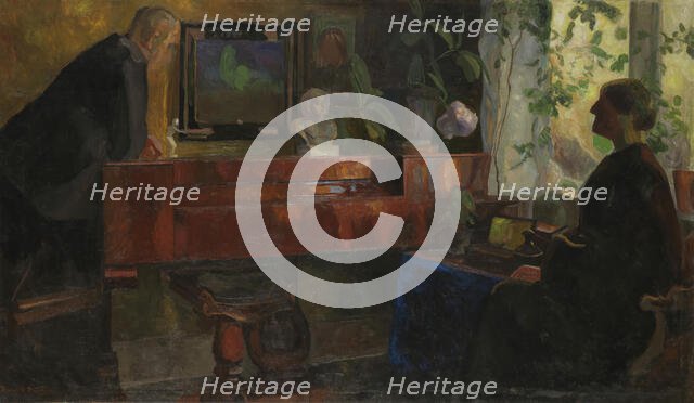 Interior with the Artists Oluf and Kris Wold-Torne, 1900-1904. Creator: Thorvald Erichsen.