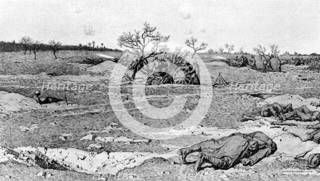 'Notre Artillerie a Verdun; Batterie de 75 en action : a gauche, le soldat qui commande..., 1916. Creator: Georges Leroux.